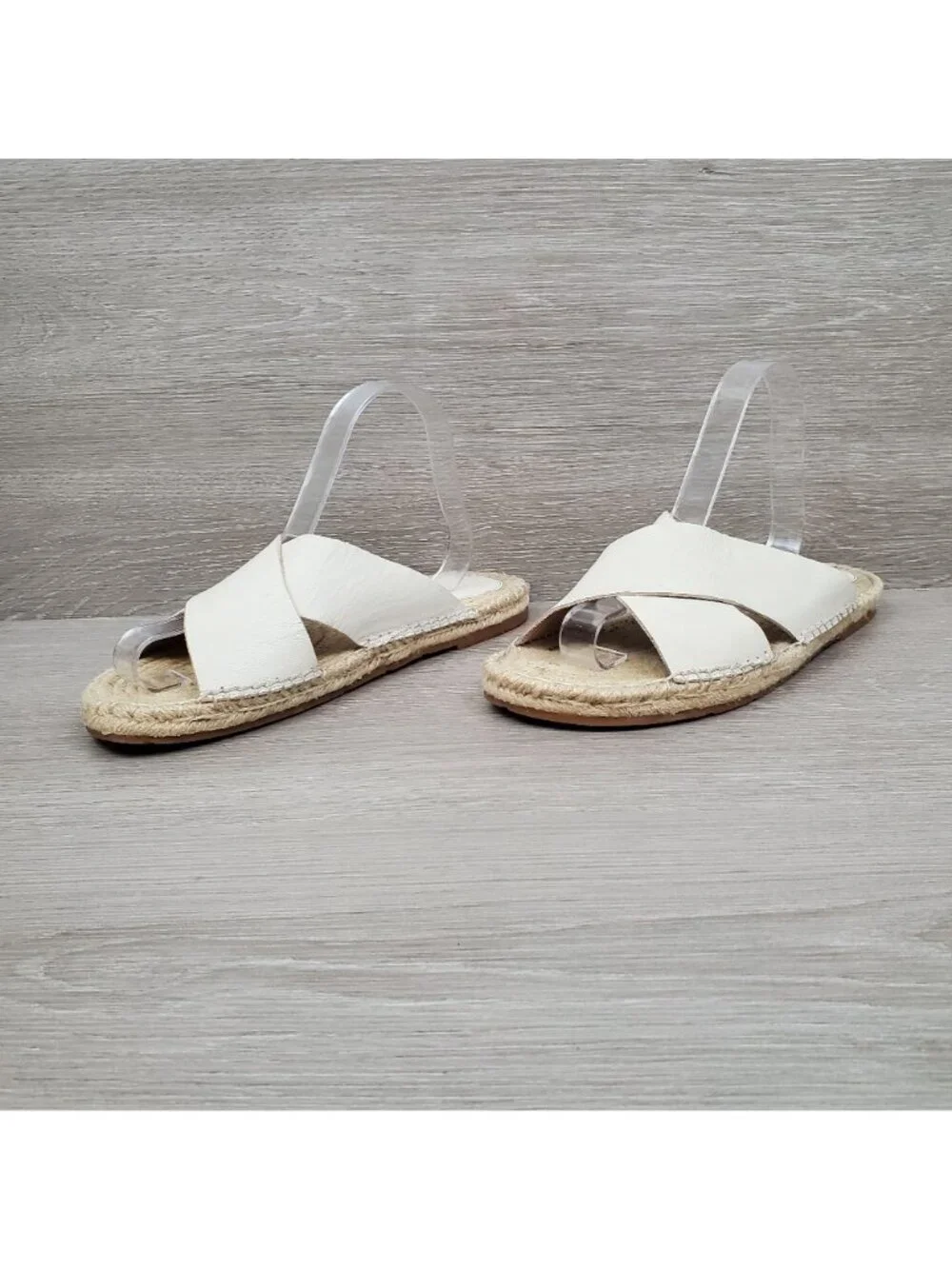 Charlotte Stone white leather open toe criss cross espadrilles